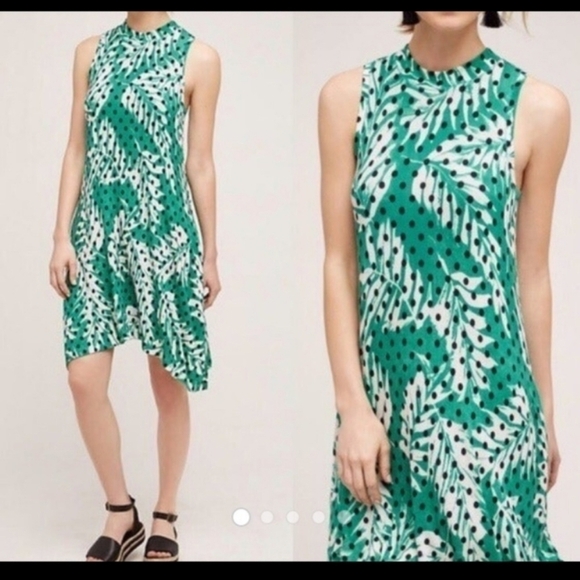 Anthropologie Maeve Cayenne Green Tropical Leaf Print Swing Trapeze Dress XS - Picture 2 of 10